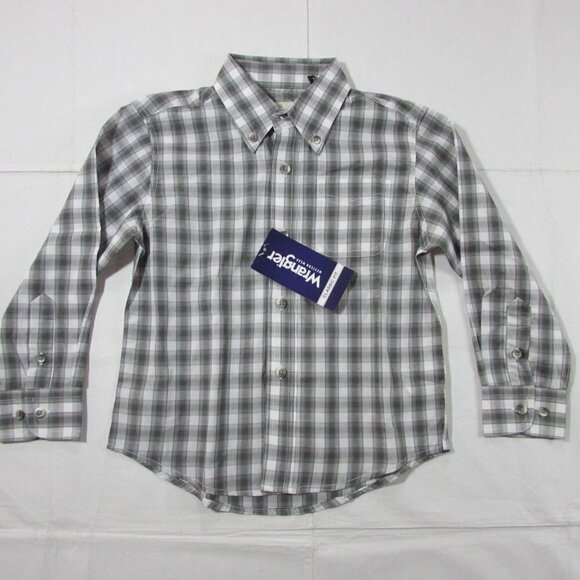 Wrangler Riata Boy's Medium  Long Sleeve Plaid Button Shirt - Gray - Picture 1 of 2